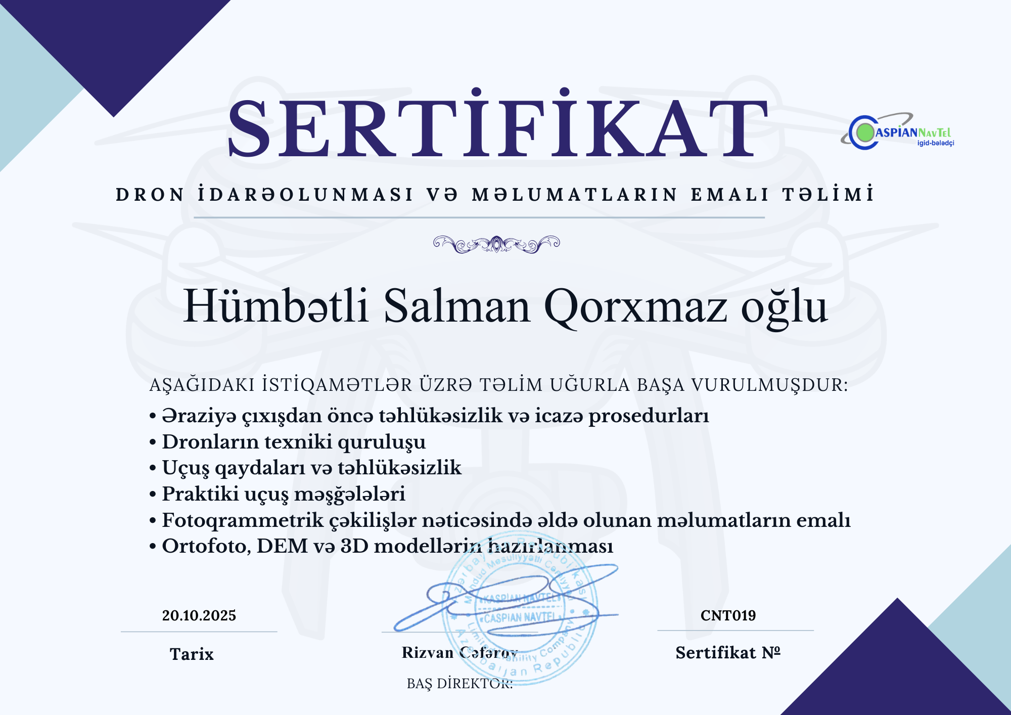 Dron idarəolunması və məlumatların emalı təlimi